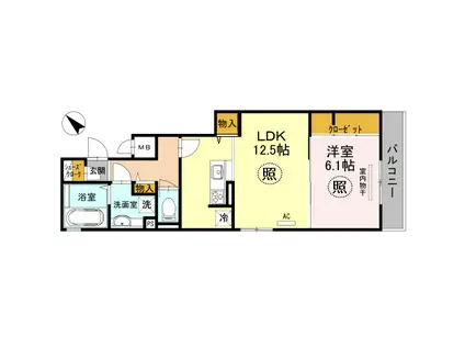 グレイスコート住吉本町(1LDK/2階)の間取り写真