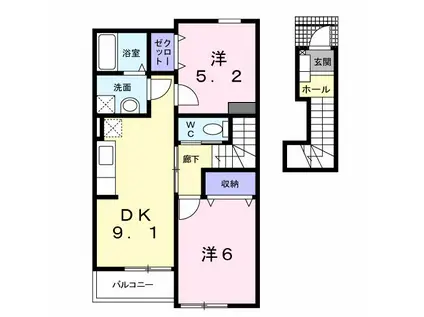 フローラルメゾンM II(2DK/2階)の間取り写真