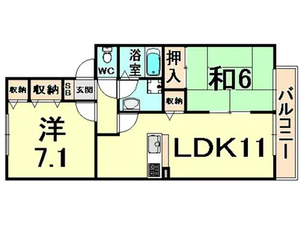 ジュネス武庫之荘IIIB棟(2LDK/2階)の間取り写真