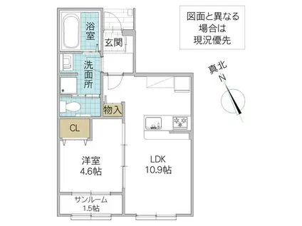 CITY HEIGHTS II(1LDK/1階)の間取り写真