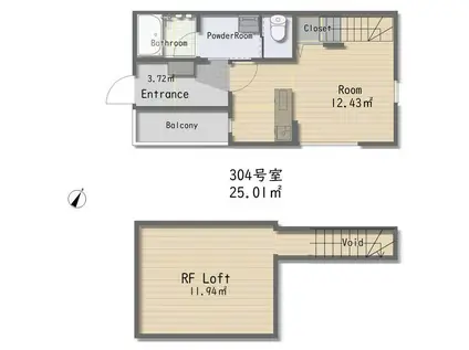 GRAND弐番館(ワンルーム/3階)の間取り写真