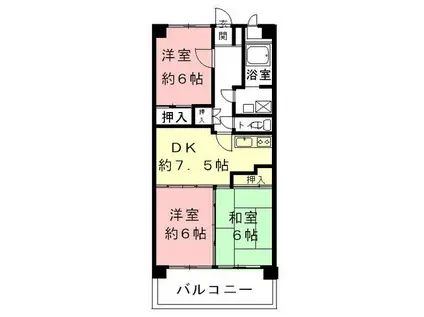 ビューネ(3DK/6階)の間取り写真