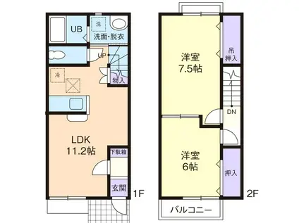 SUN FLOWER 弐番館(2LDK/1階)の間取り写真