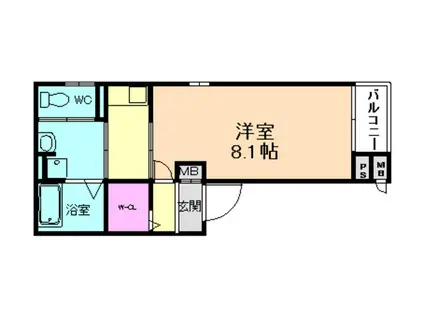 ウィングコート吉野(1K/2階)の間取り写真