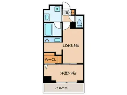 グローリオシェルト東京八丁堀(1LDK/3階)の間取り写真