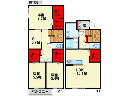 アルアミスタ プルミエ A(3SLDK/1階)の間取り写真