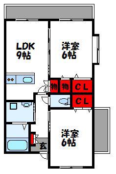 ライジングサン(2LDK/2階)の間取り写真