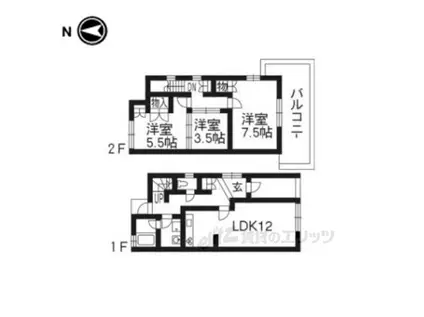 朝日メゾネットA・B(3LDK/1階)の間取り写真