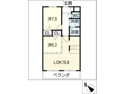 クリスタルステージ(2LDK/2階)の間取り写真