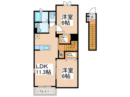 ラヴィエールB(2LDK/2階)の間取り写真