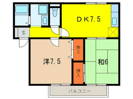 プリマヴェーラ仁川(2DK/1階)の間取り写真