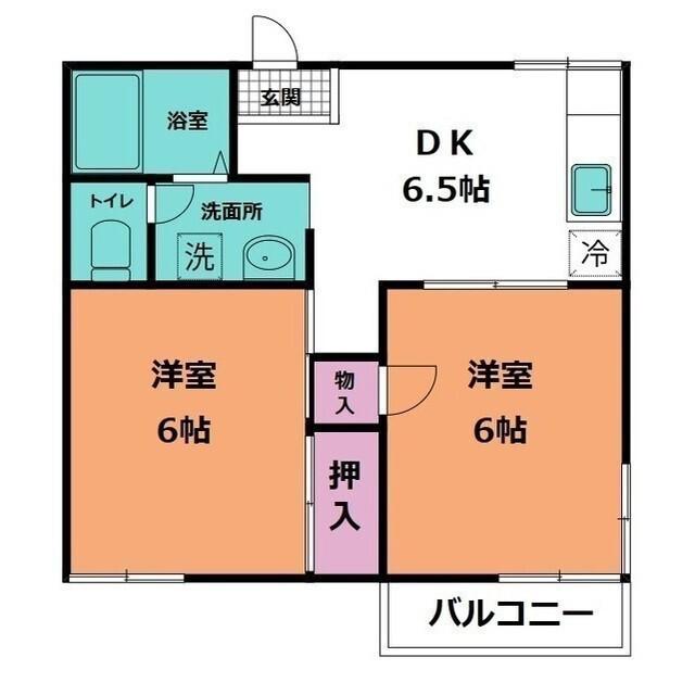 シャルマン豊(2DK/2階)の間取り写真