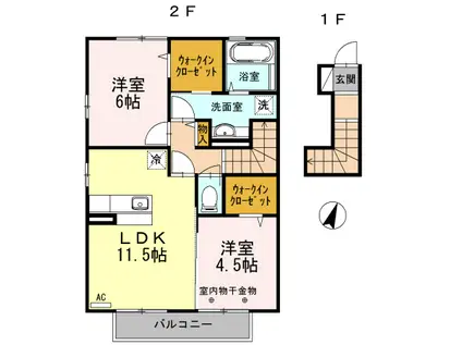 エントピアSEIWA B棟(2LDK/2階)の間取り写真