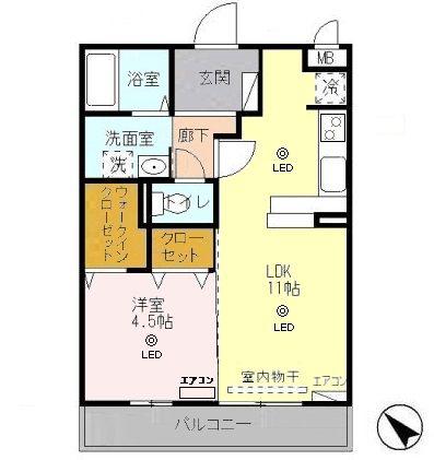 リビングタウン鍵山C(1LDK/3階)の間取り写真