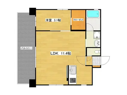 エスカーザ荒田(1LDK/6階)の間取り写真