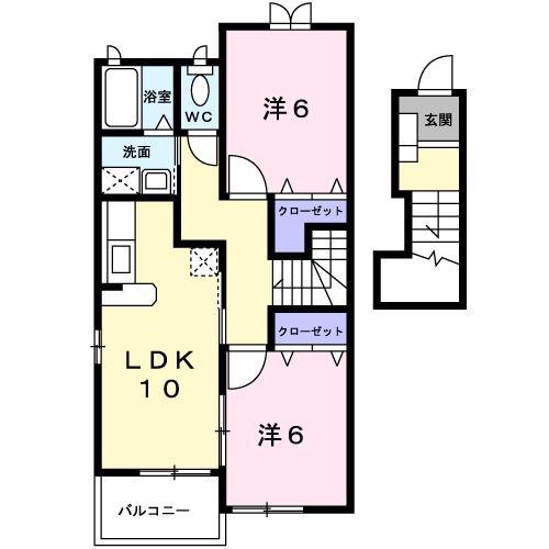 フラン・プロムナード A(2LDK/2階)の間取り写真