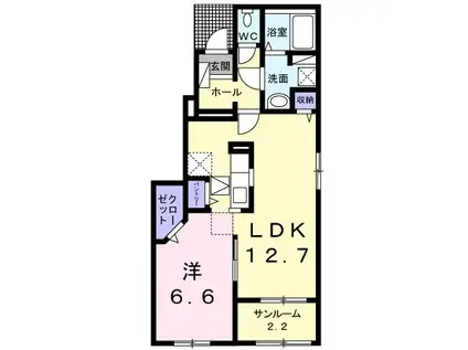 ソレイユ 湯所(1LDK/1階)の間取り写真
