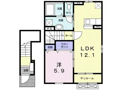 ハイ・アイランド II(1LDK/2階)の間取り写真