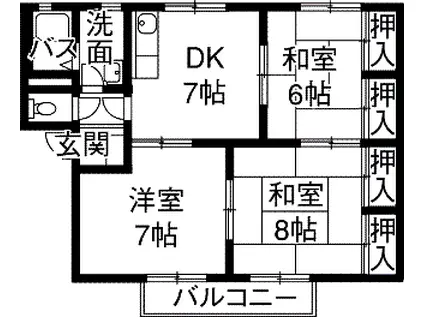 リバーサイドヒルズC(3DK/2階)の間取り写真