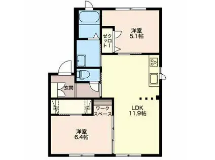 ディアスとなみII D棟(2LDK/1階)の間取り写真