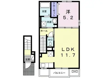 シュエット(1LDK/2階)の間取り写真