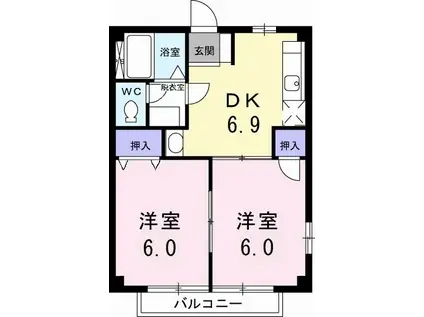 クワイエットハイツB(2DK/1階)の間取り写真