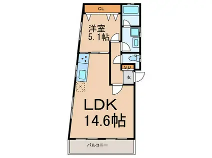 カロラインハウス三軒茶屋(1LDK/1階)の間取り写真