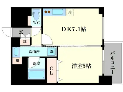 エステムコート難波VIエント(1DK/12階)の間取り写真