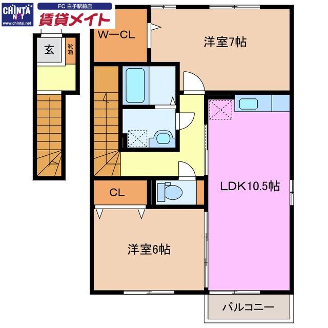 グランモア野町B棟(2LDK/2階)の間取り写真