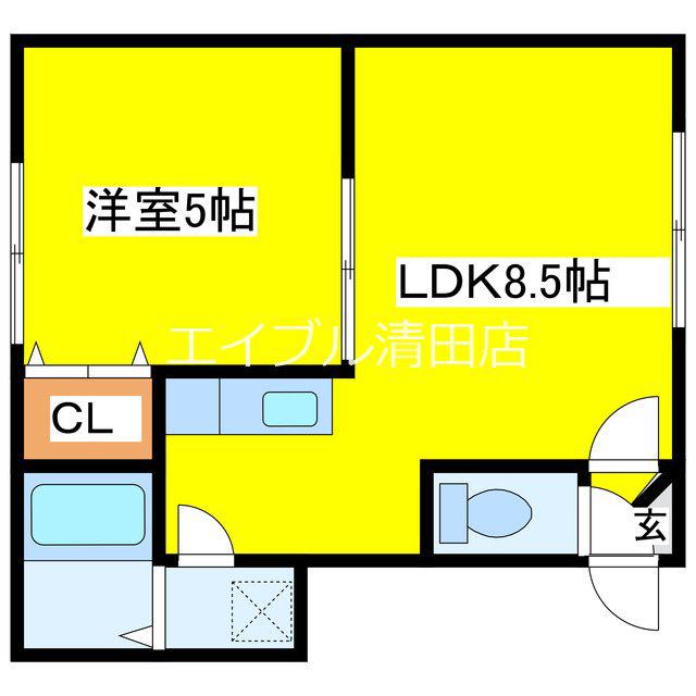 カシーナ平岸高台壱番館(1LDK/2階)の間取り写真