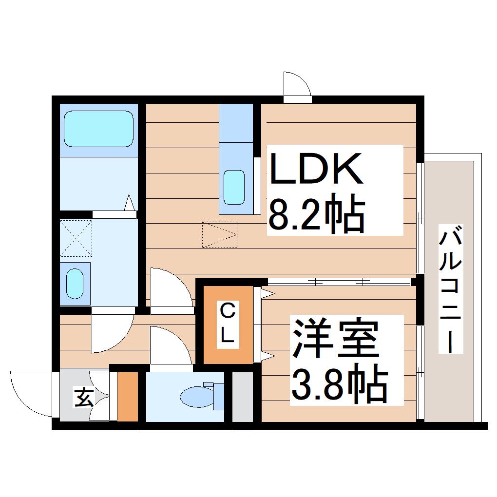 アンビシオン泉中央(1LDK/2階)の間取り写真