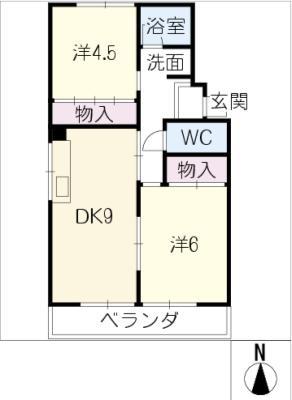 第1角崎ハイツ(2DK/2階)の間取り写真