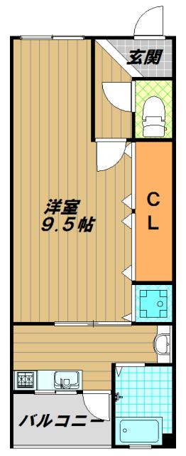 ヒルズコート(1K/3階)の間取り写真