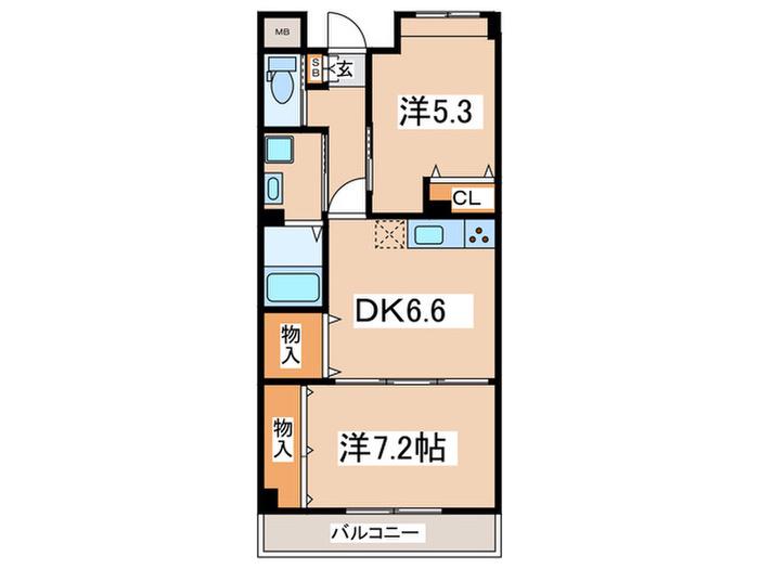 ウィンビュ三ッ沢(2DK/1階)の間取り写真