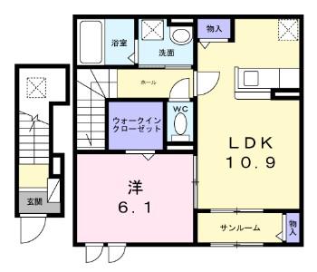 コート向田イースト(1LDK/2階)の間取り写真