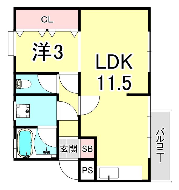 西舞マンション(1LDK/2階)の間取り写真
