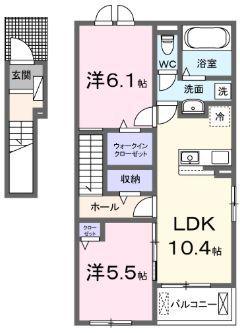 ラ・ヴィータ A(2LDK/2階)の間取り写真