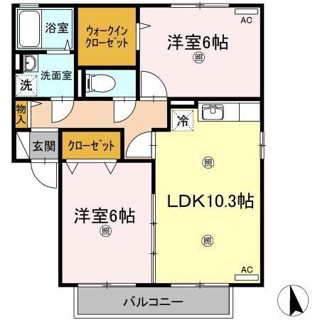 ビューテラス十津(2LDK/2階)の間取り写真