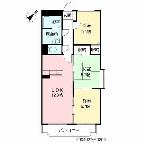 グランヒルズ永利(3LDK/2階)の間取り写真