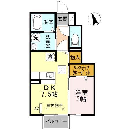 ラフィネ A(1DK/1階)の間取り写真