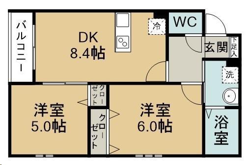 GRANFERTE南光台(2DK/2階)の間取り写真