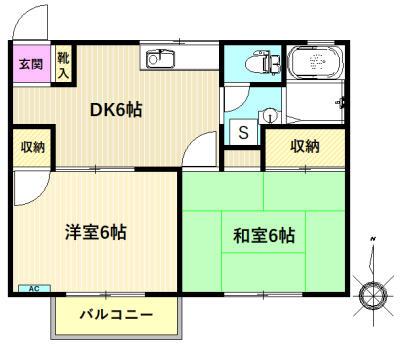 ウインドハイツ塩脇(2DK/2階)の間取り写真