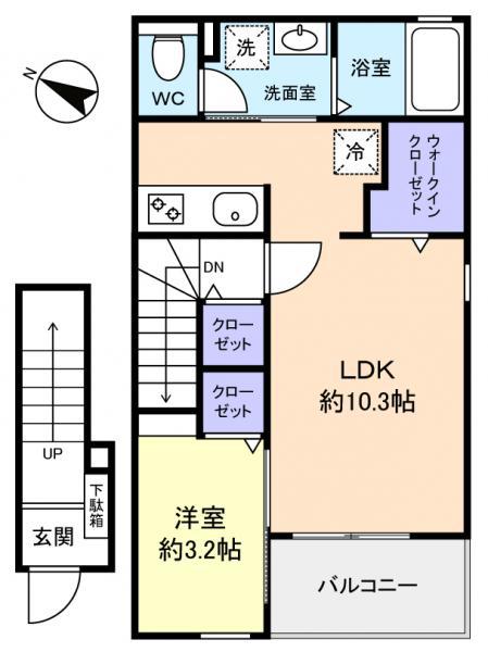 ルナ・コート習志野(1LDK/2階)の間取り写真
