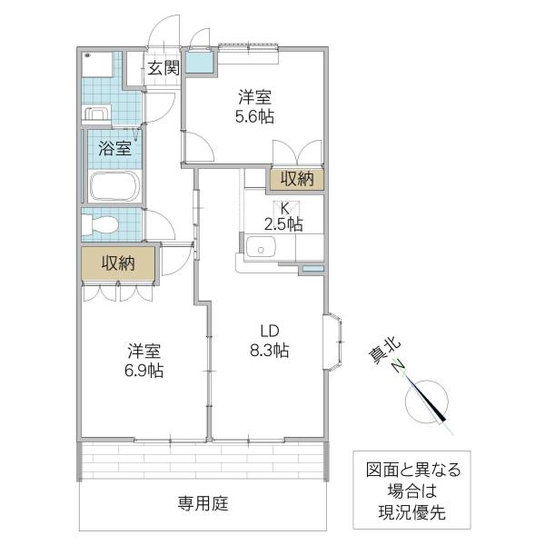 クレアトゥールB(2LDK/1階)の間取り写真