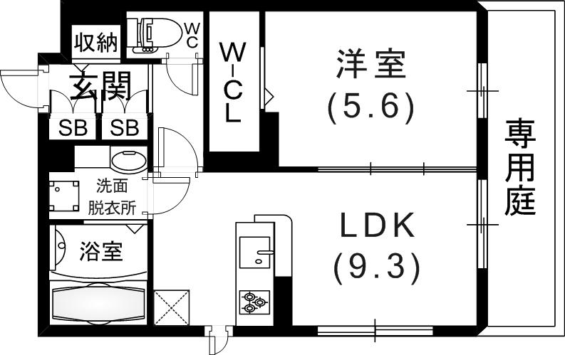D-ROOM高羽(1LDK/1階)の間取り写真
