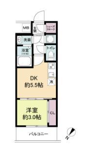 セレニテ神戸ミラク(1DK/11階)の間取り写真