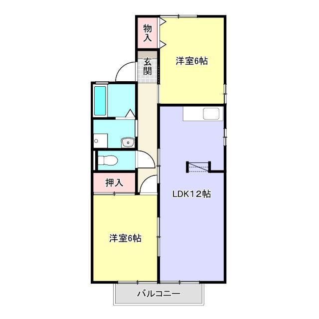 ハートホーム西沢C棟(2LDK/1階)の間取り写真