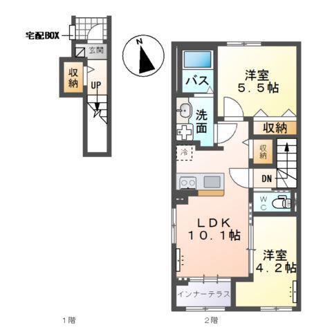ROUTE 4 TERRACE(2LDK/2階)の間取り写真