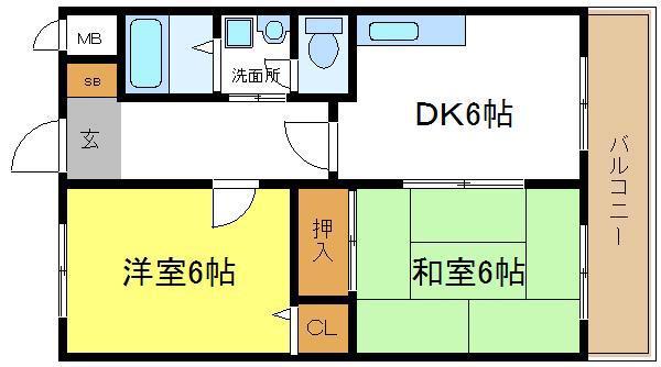 平成ハウス(2DK/3階)の間取り写真
