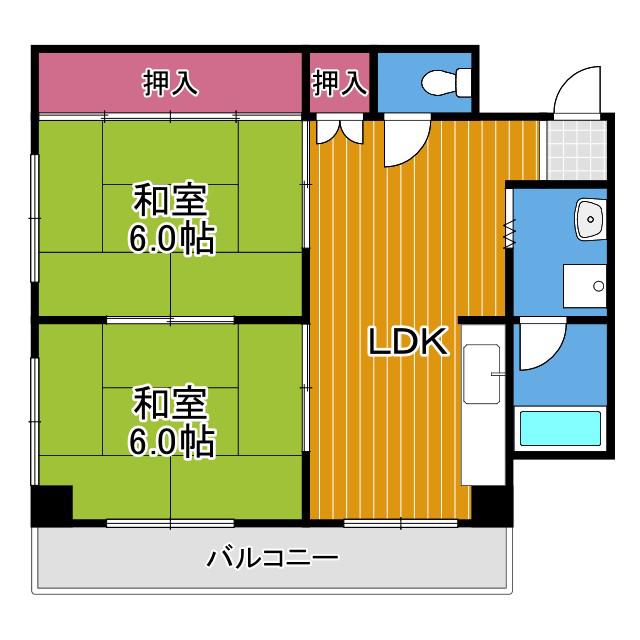 金剛東マンション(2LDK/2階)の間取り写真